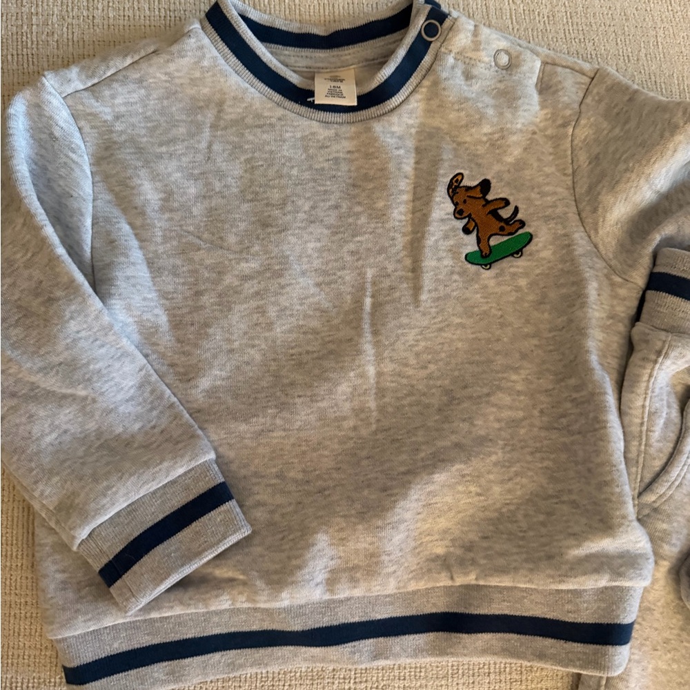 Tucker + Tate Grey Kids Sweatshirt and pants with Skateboarding Dog Design